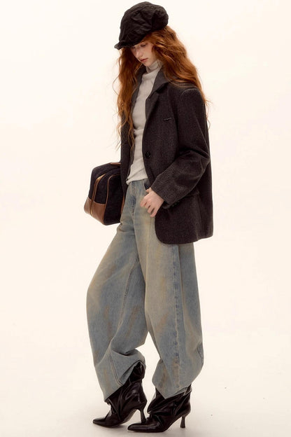 Gray Wool Hooded Blazer Jacket