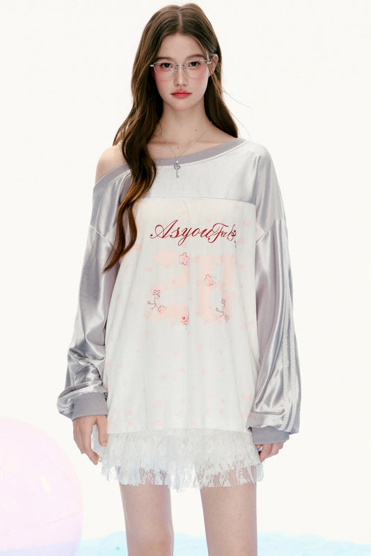 Suspender Design Long-Sleeve Lace T-Shirt