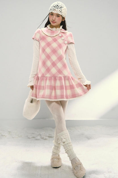Christmas Doll Collar Tweed Dress Set-Up