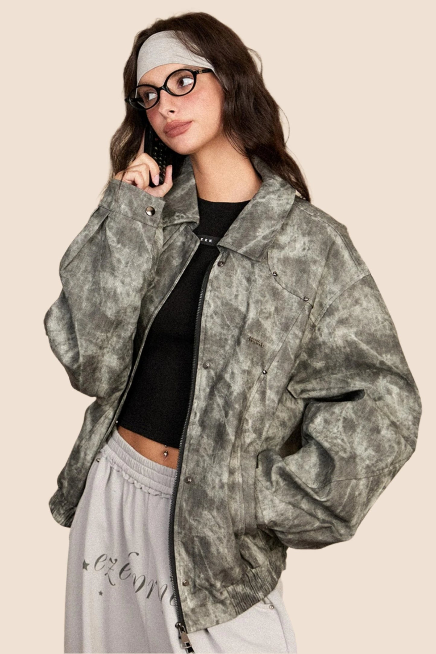 EZEK AMERIKANISCHE RETRO TIE-DYE FARBVERLAUF KURZE LEDERJACKE FRAUEN HERBST/WINTER 2024 NEUE LOSE LÄSSIGE JACKE JACKE