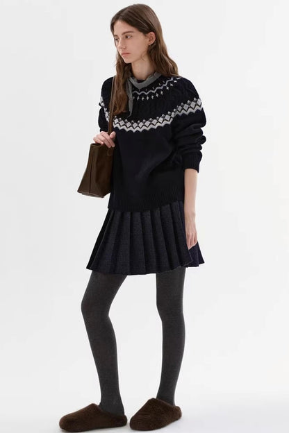 Wool-Blend Tartan Pleated Skirt