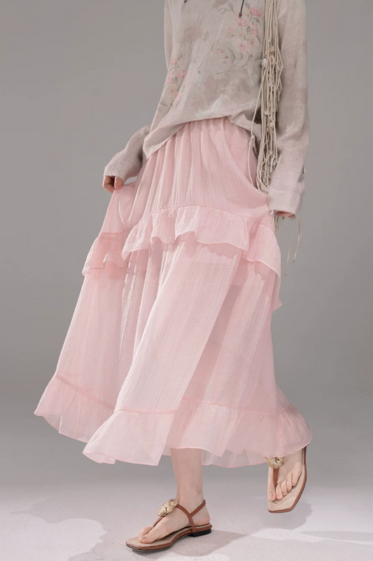 Pink Lyocell Pleated Skirt