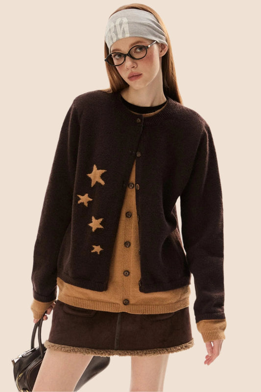 Retro Star Embroidery Short Cardigan