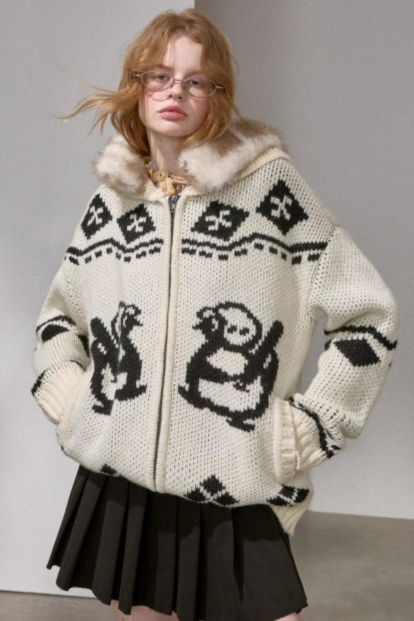 Detachable Fur Collar Knitted Cardigan
