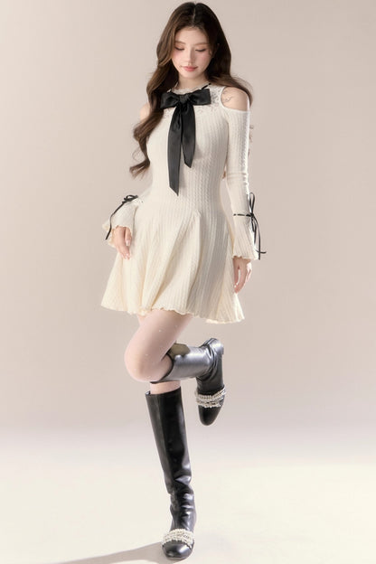 French Knitted Long-Sleeved Dress