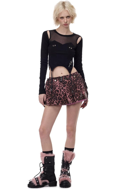 Pink Leopard Ultra-Short Skirt Pants