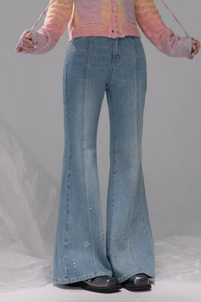 Starlight Blue Rhinestone Flared Jeans