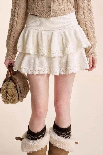 Wool Blend Lace Tiered Skirt