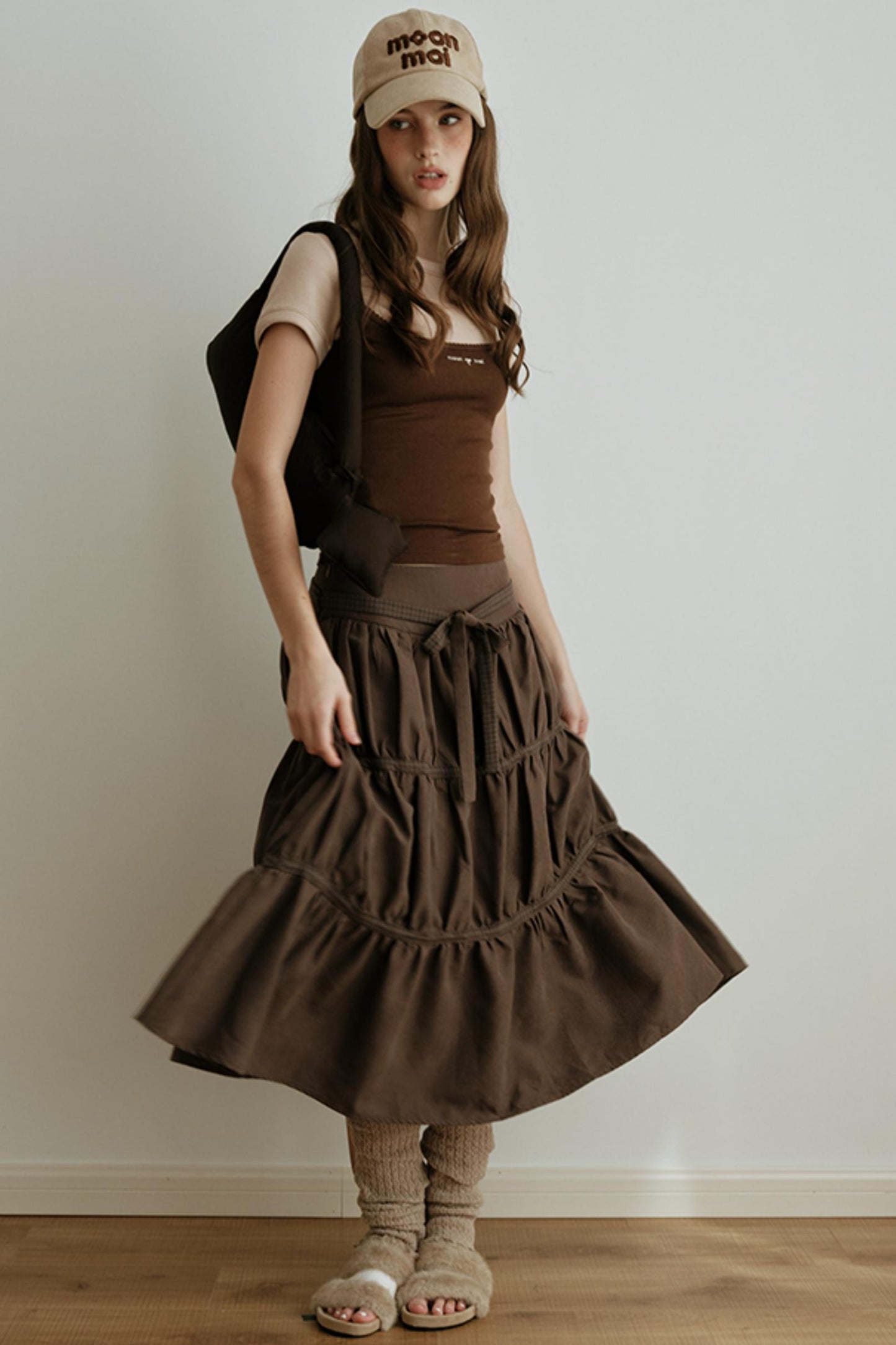 Sunset Suede Spliced Belt Umbrella Skirt