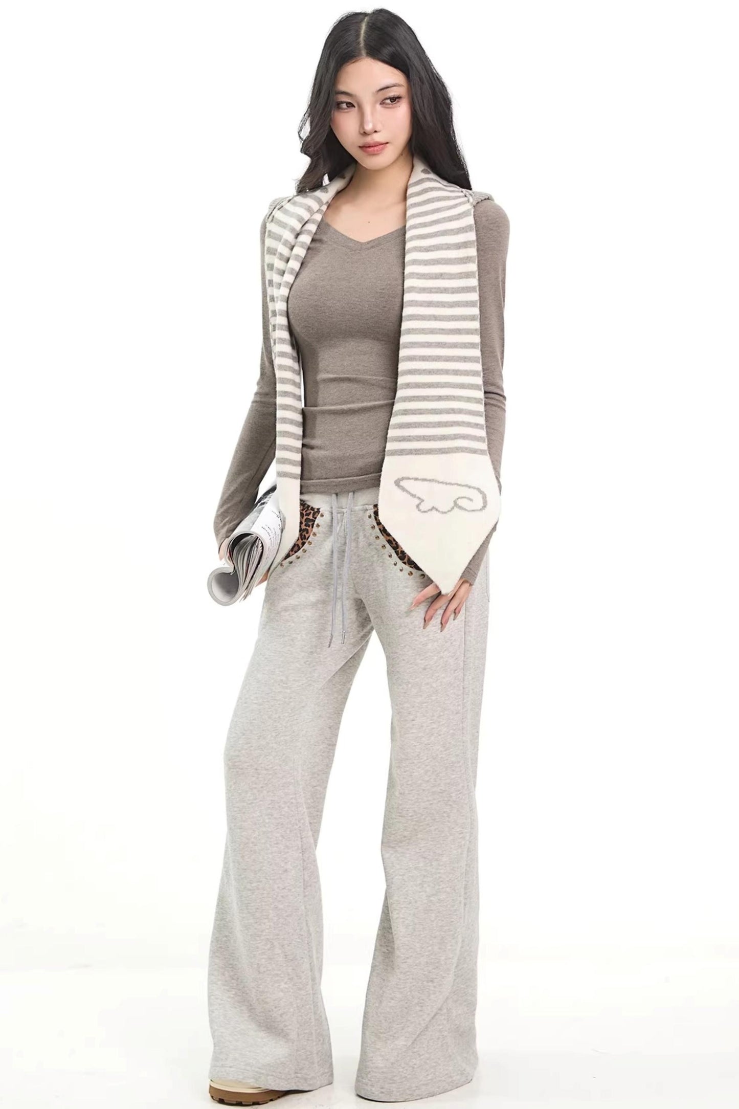 Leopard Print Patchwork Flared Pants