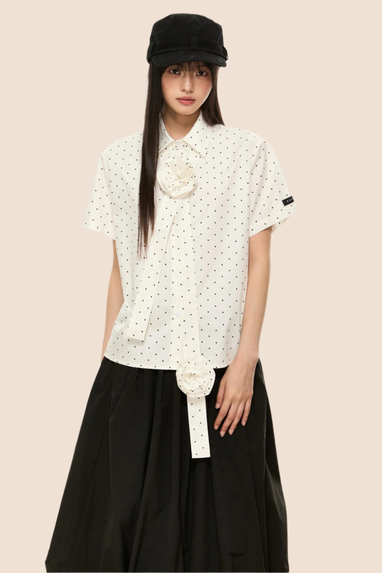 Polka Dot Flutter Sleeve Blouse