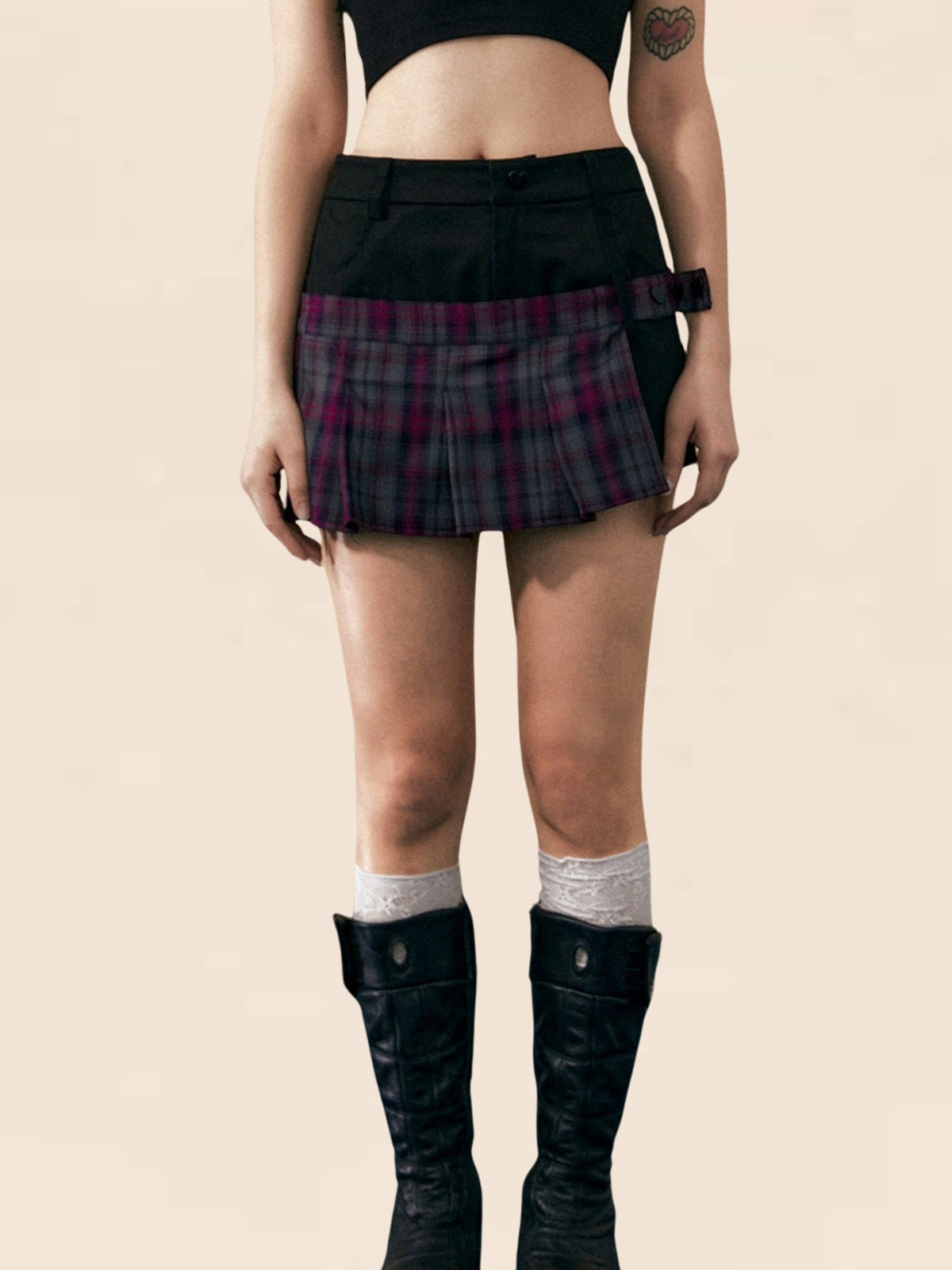 American Retro Plaid Patchwork Short Skirt