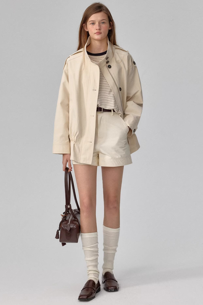 Tencel Cotton Stand Collar Trench Coat