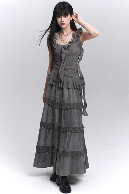 Gray Halter Skirt Top Set-Up