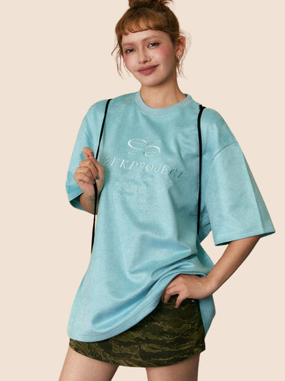 Loose Suede Embroidered T-Shirt