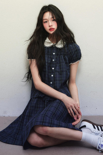 Navy Plaid Summer Skirt Set-Up