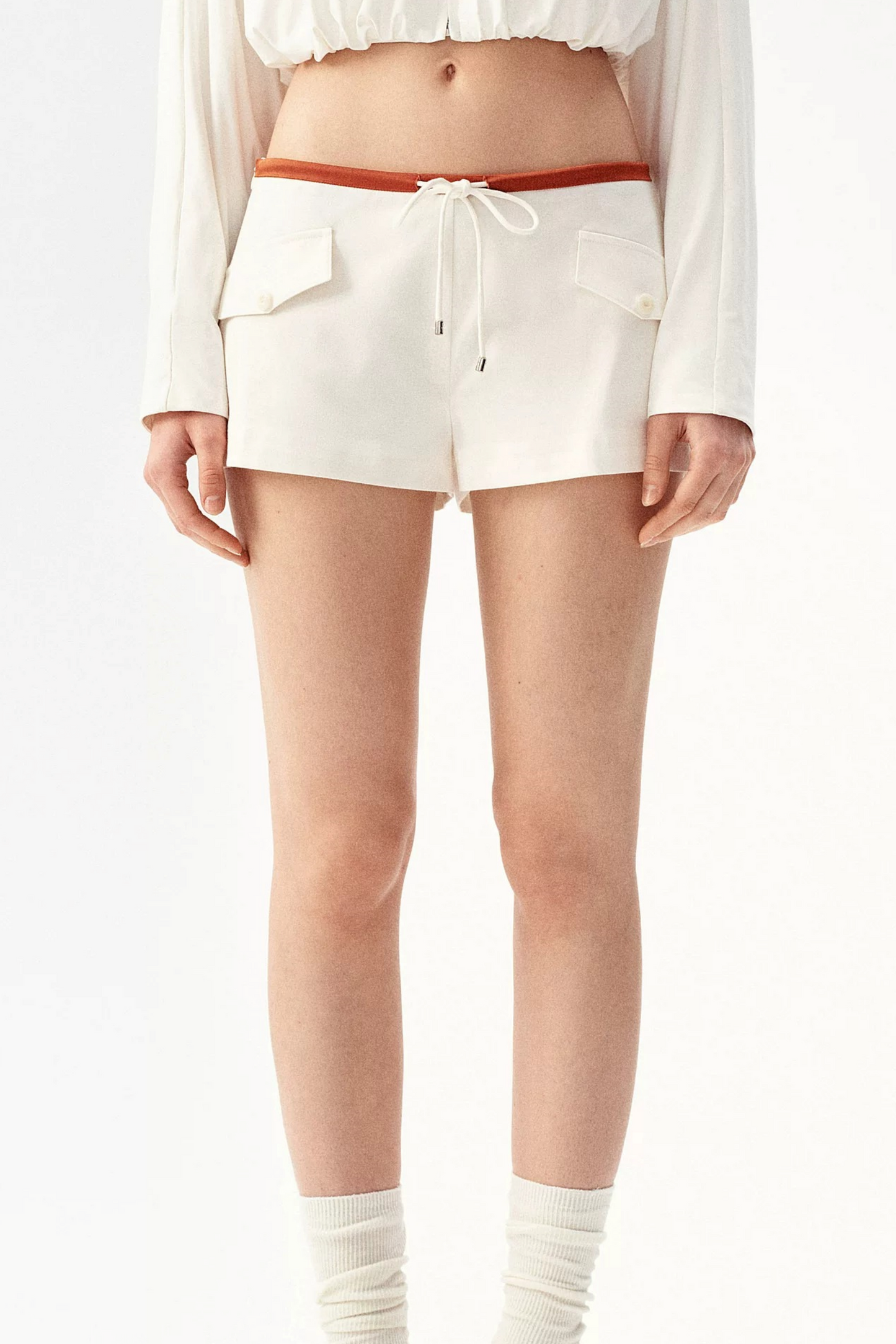 French Caramel Color Block Linen Shorts