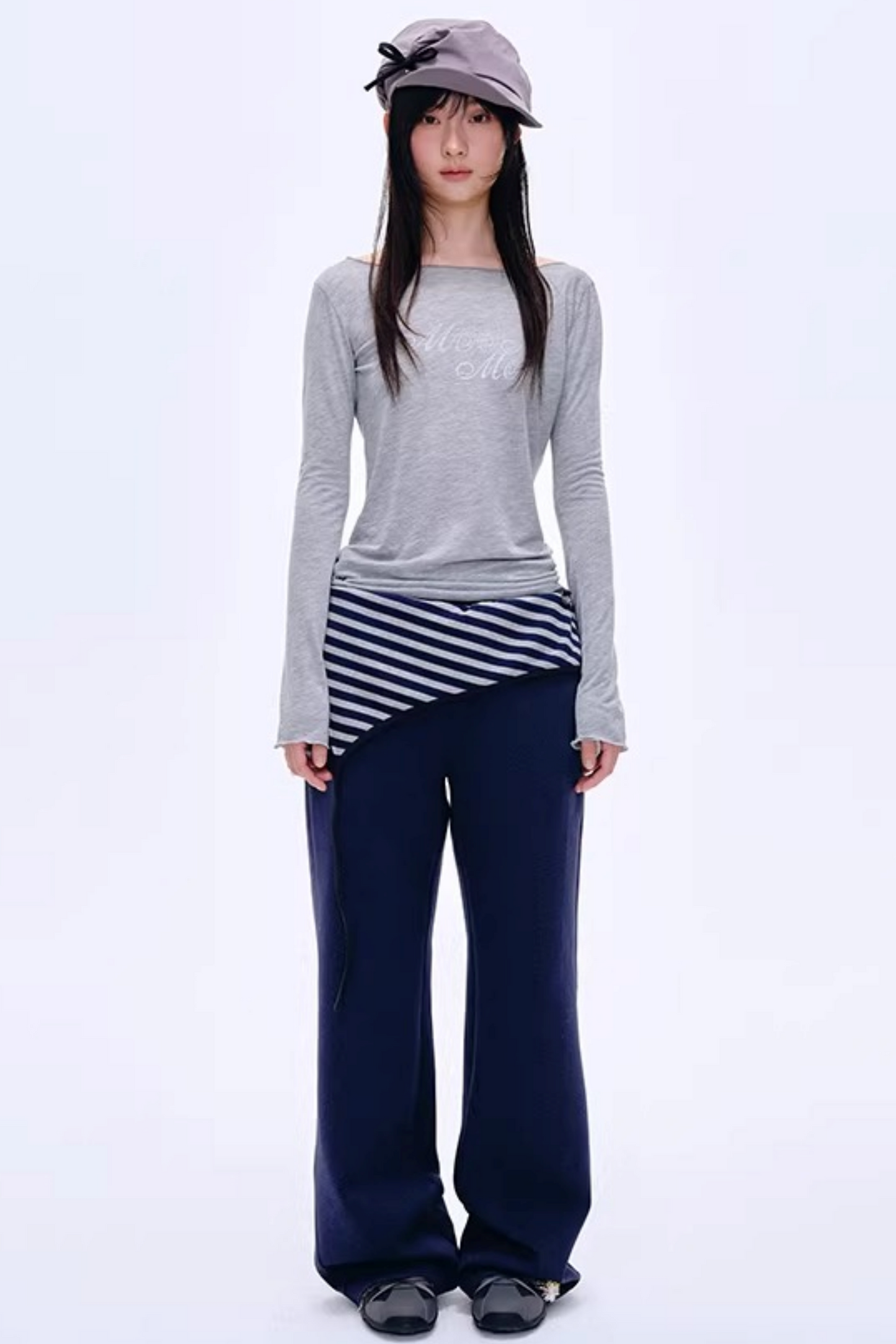 Color-Blocked Cotton Striped Pants