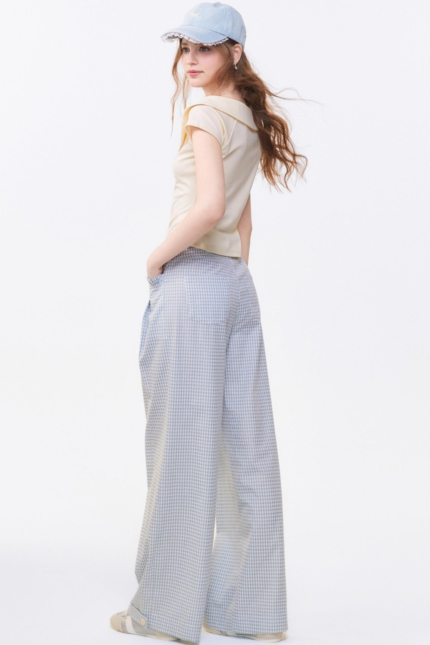 Summer Checkered Wide-Leg Pants
