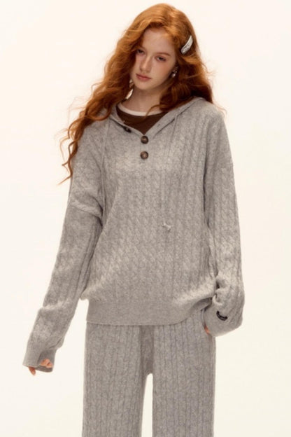 Wool Blend Hooded Knit Set-Up