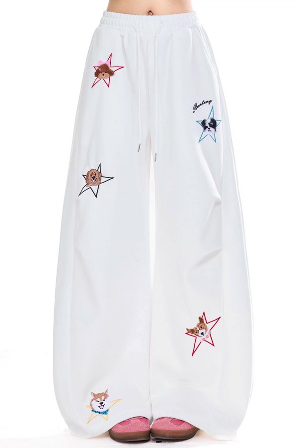 Retro Star Embroidered Sweatpants