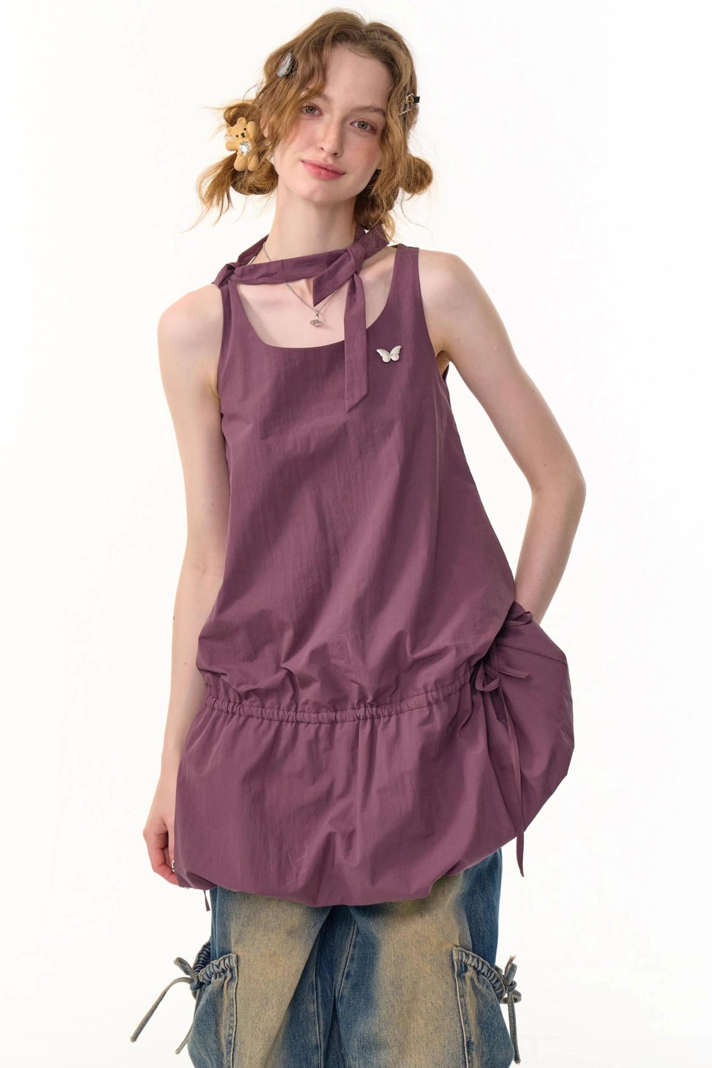 Retro Floral Purple Camisole Dress