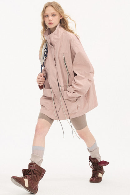 Twisted Pocket Stand Collar Jacket