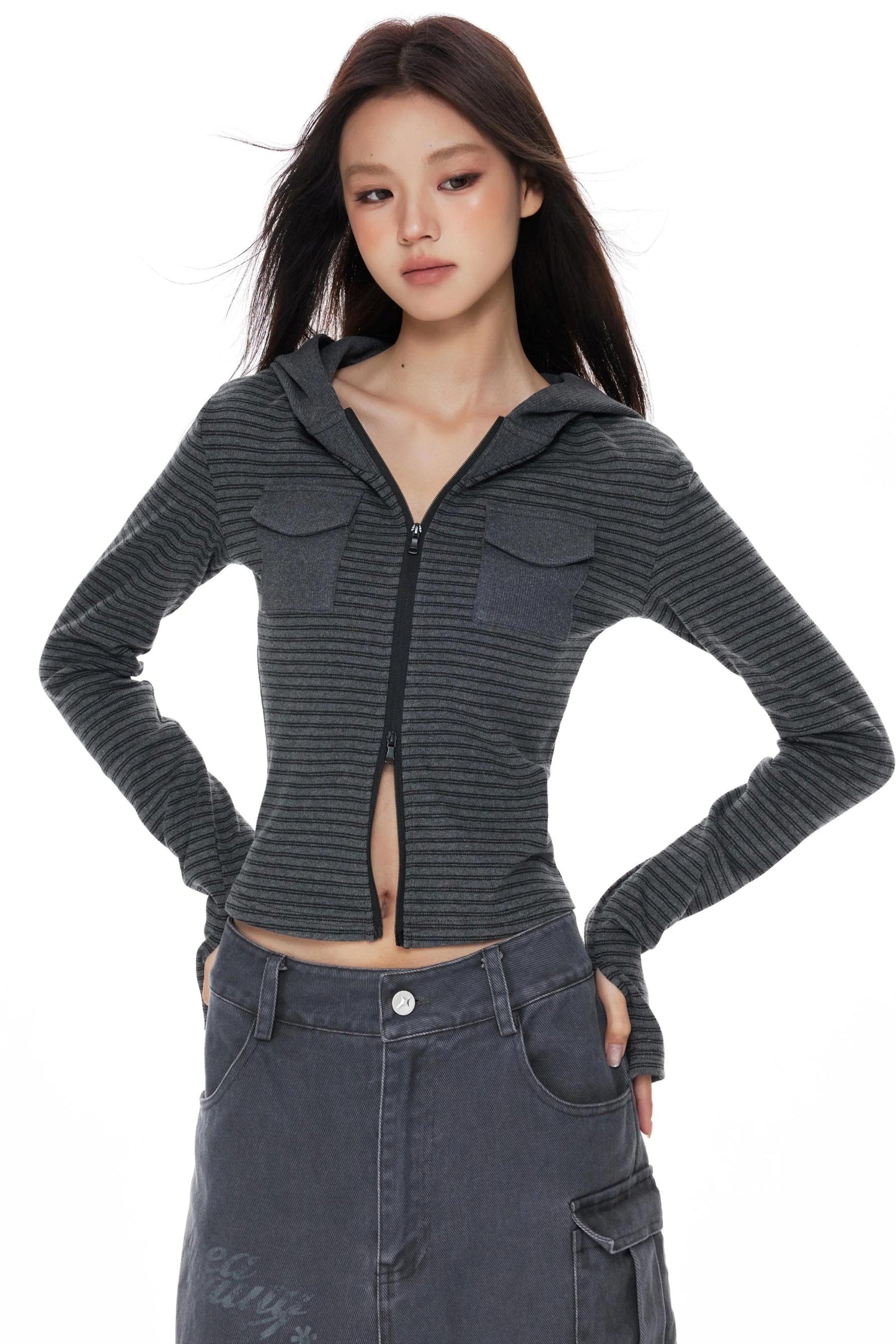 Slim Fit Cropped Hoodie Top