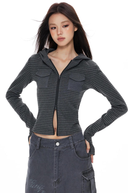 Slim Fit Cropped Hoodie Top