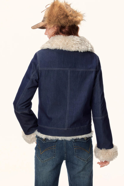 Denim Plush Lapel Jacket