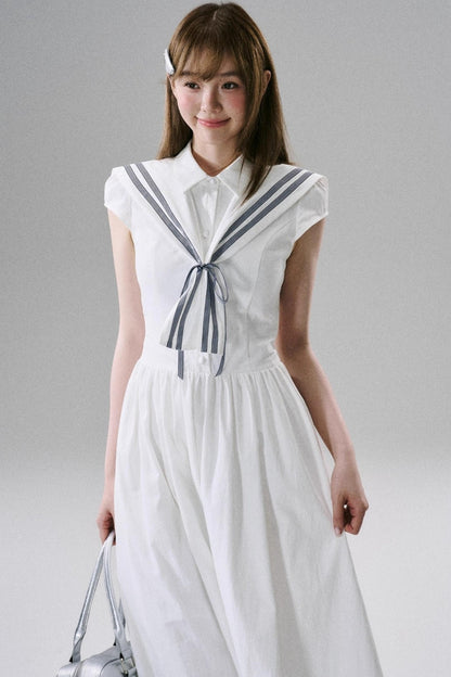 Minimal Sailor-Inspired Long Dress