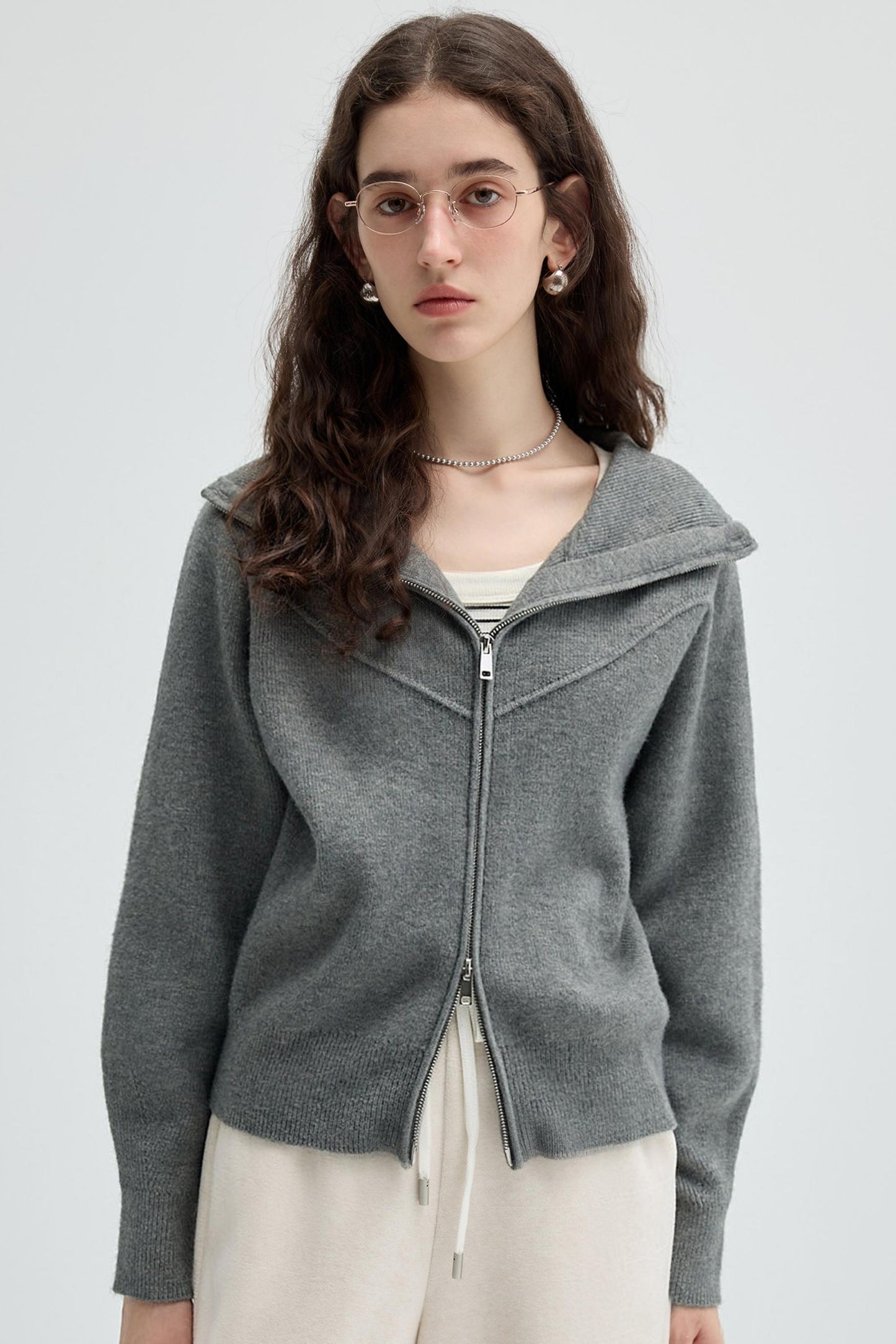 Grey Lapel Knit Cardigan Outer