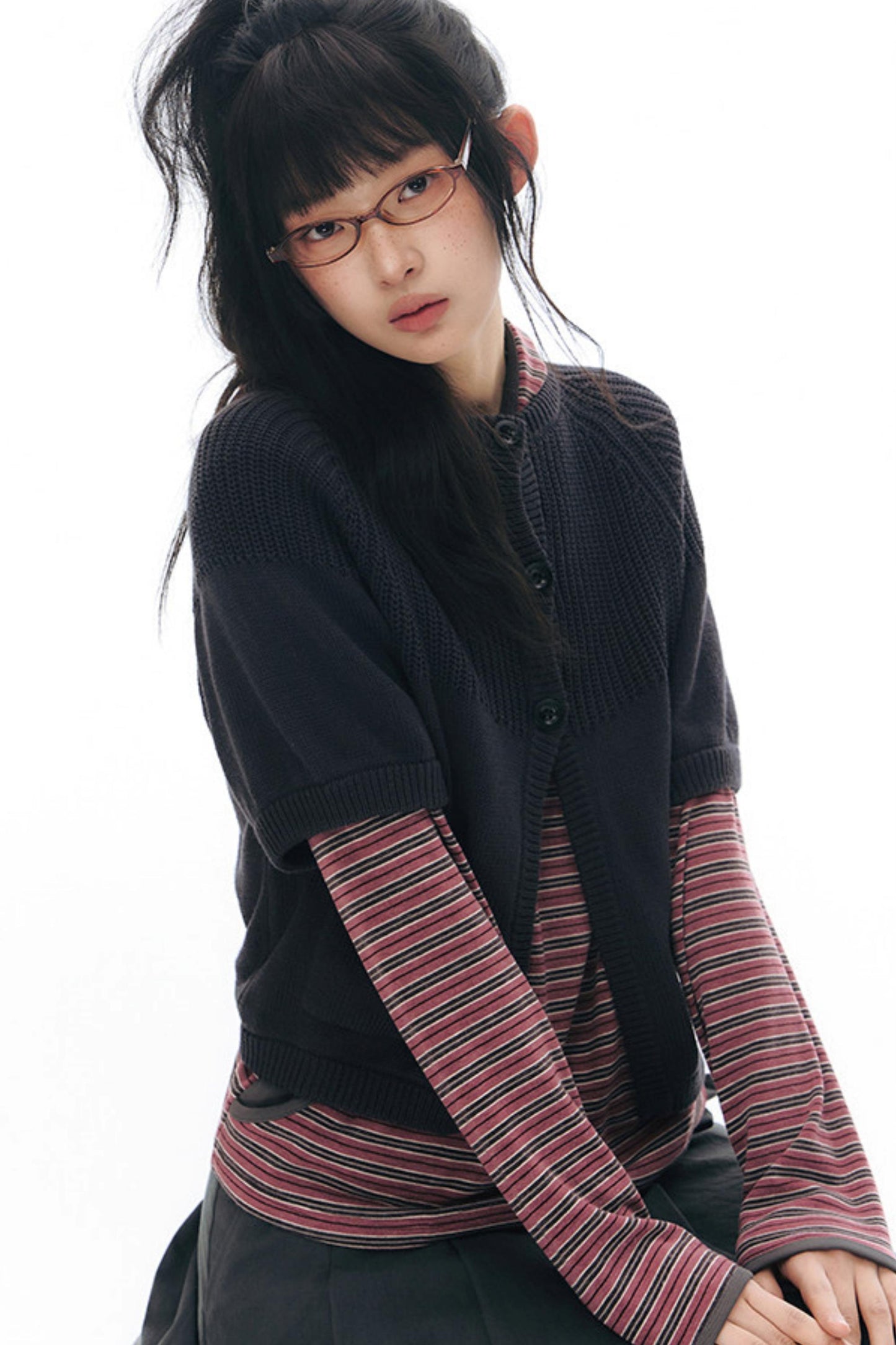 Vintage-Strickjacke mit mittellangen Ärmeln