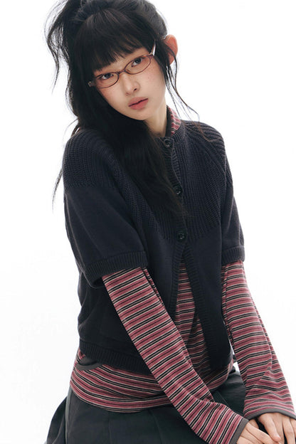 Vintage-Strickjacke mit mittellangen Ärmeln