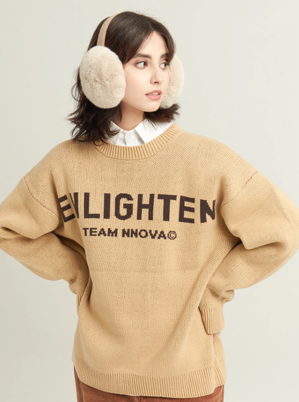 Basic letter crewneck sweater coat