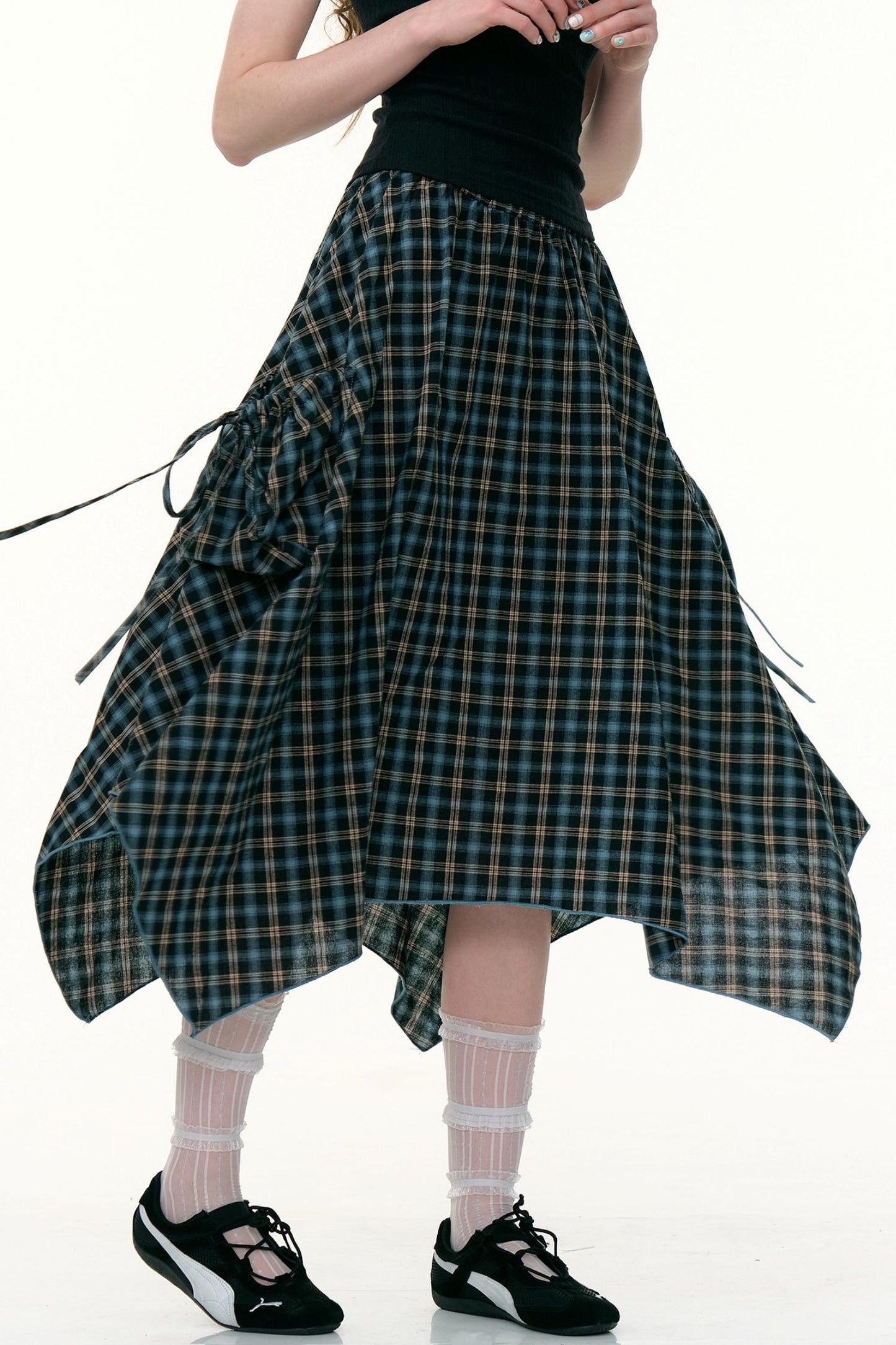 Blue Plaid High Waist Slimming Skirt