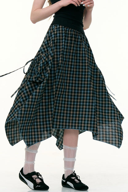 Blue Plaid High Waist Slimming Skirt
