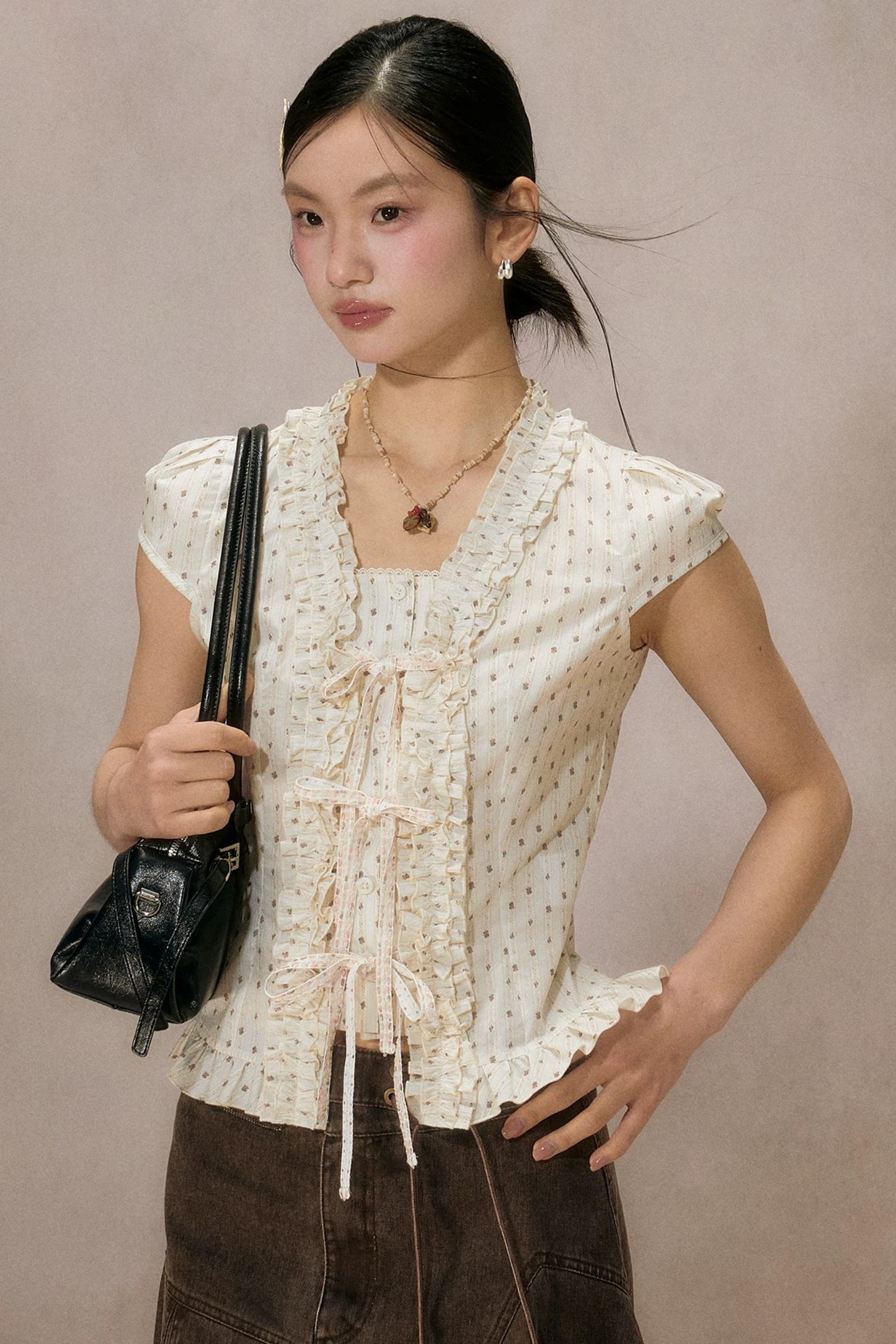 Ruffled Lace Trim Blouse