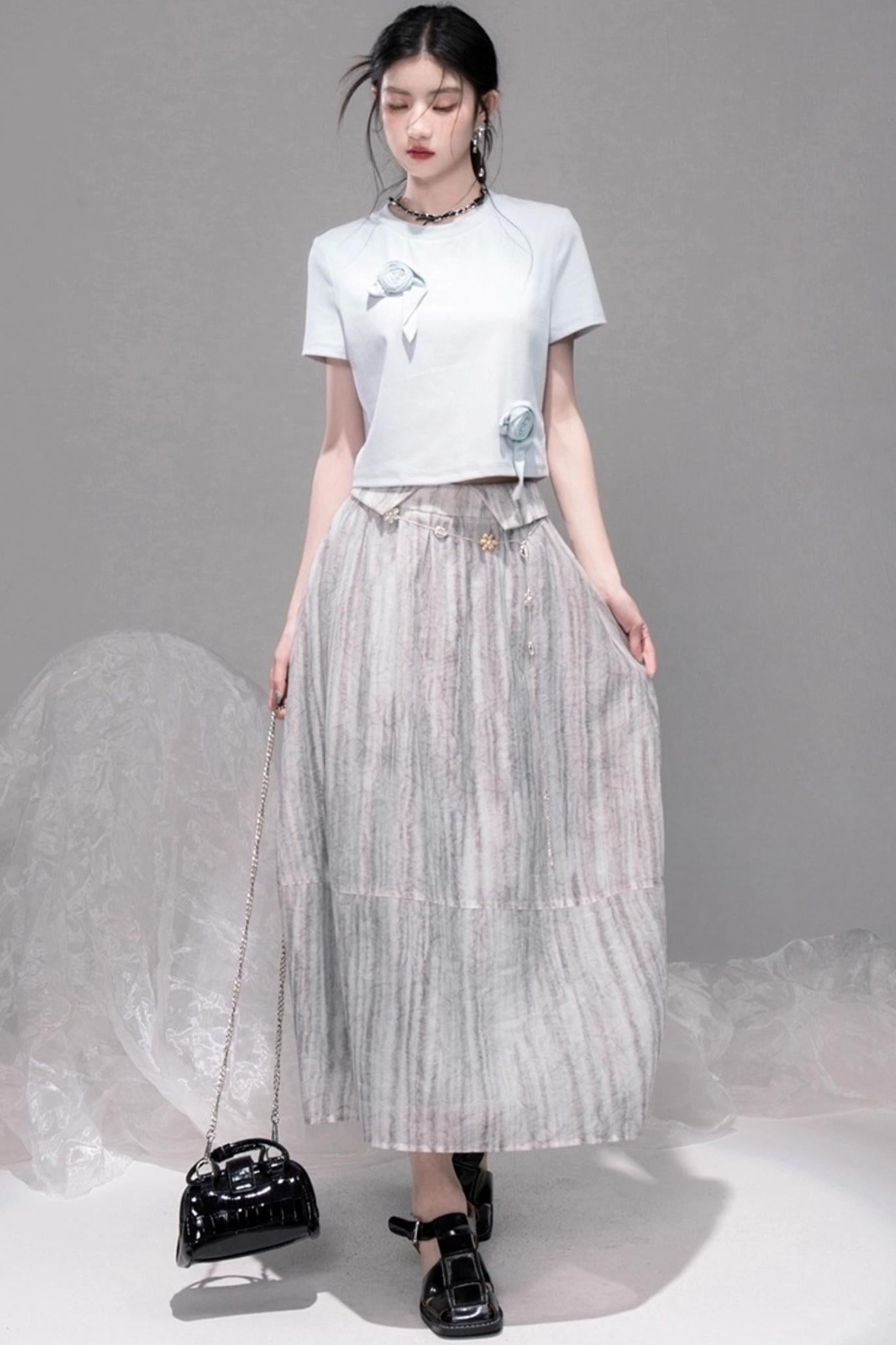 T-shirt sophistiqué bleu glace marron rose