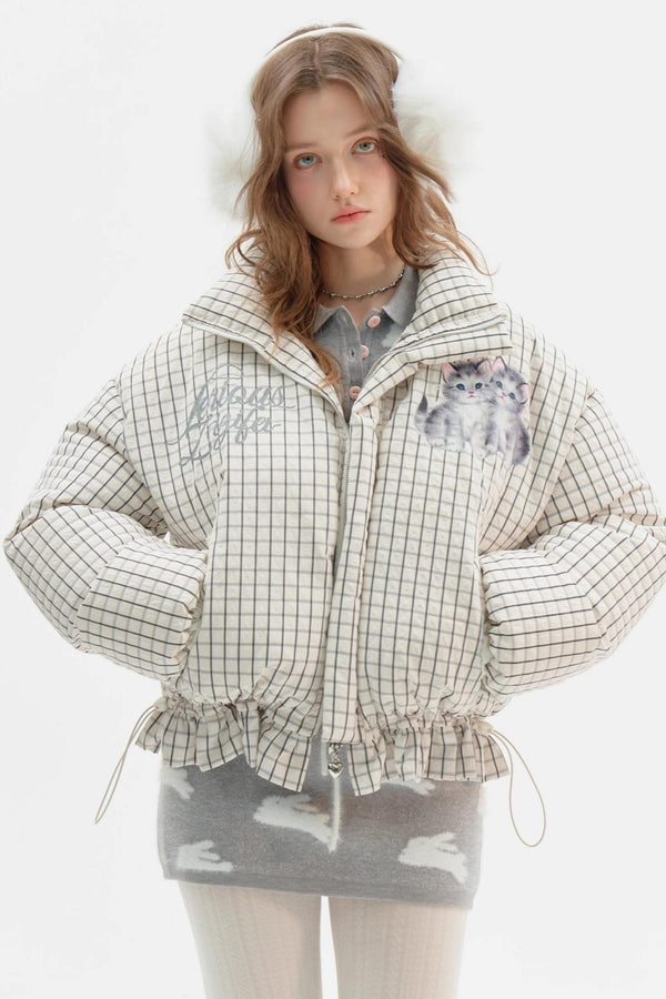 Short Thickened Plaid Cotton Coat