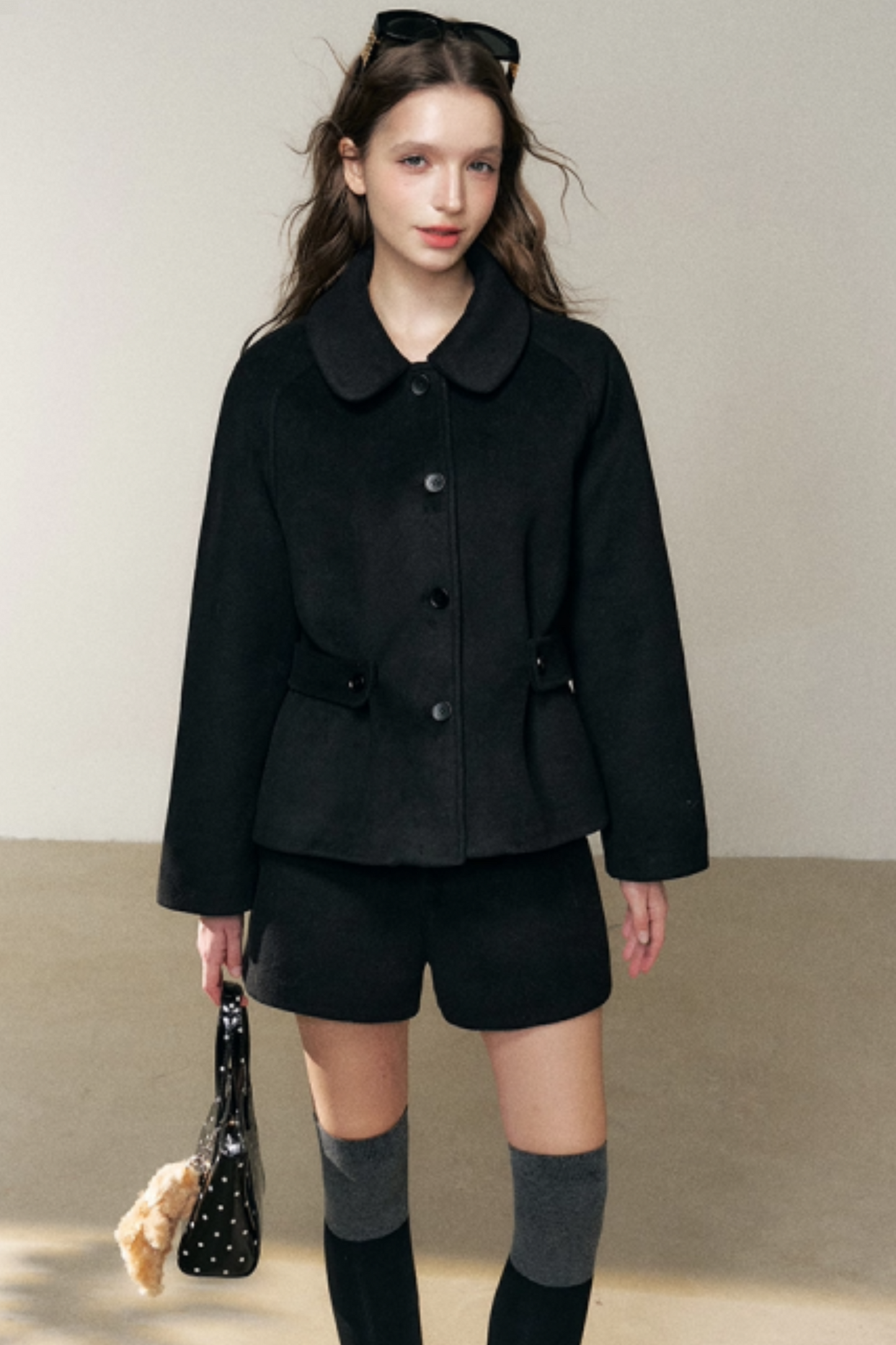 Black Doll Collar Wool Coat