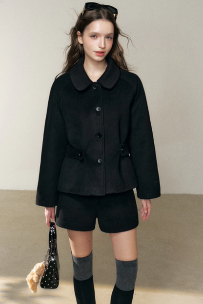 Black Doll Collar Wool Coat
