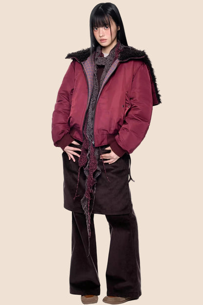 Furry Hooded Patchwork Jacket