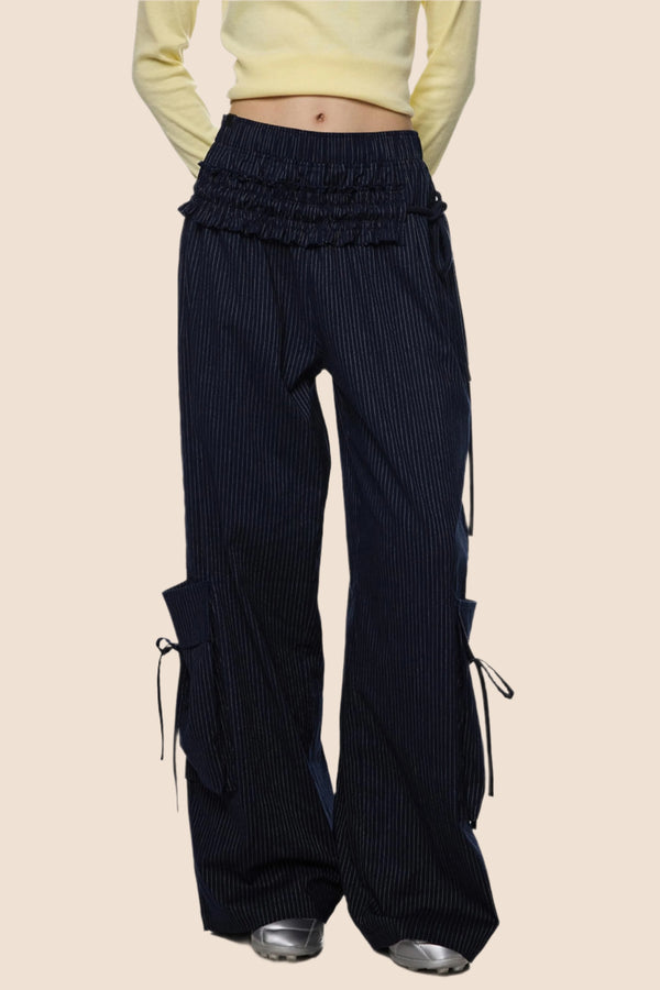 Lace Striped Wide Leg Pants