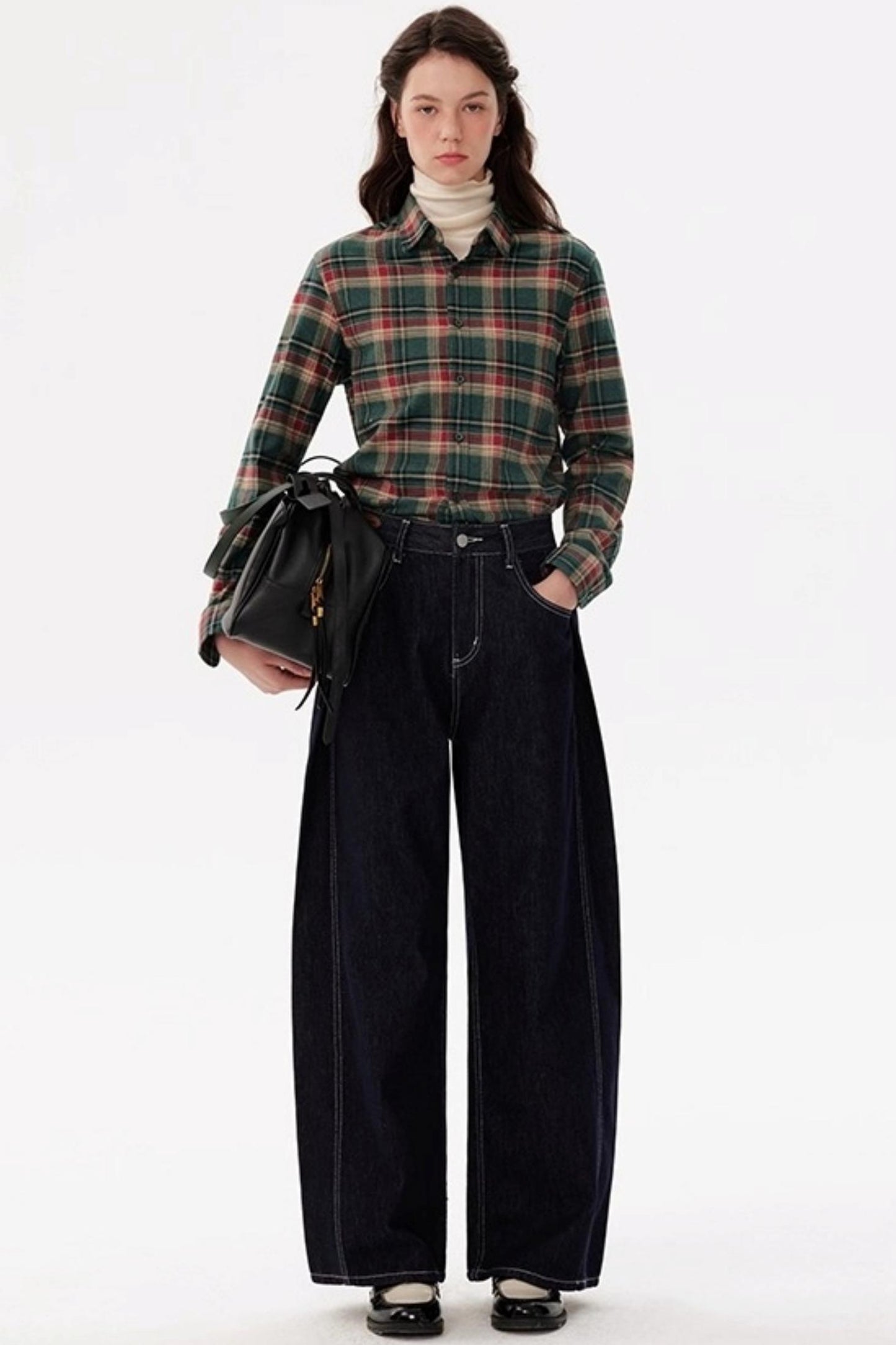 Contrast Check Long Sleeve Lapel Shirt