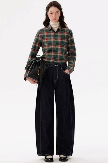 Contrast Check Long Sleeve Lapel Shirt