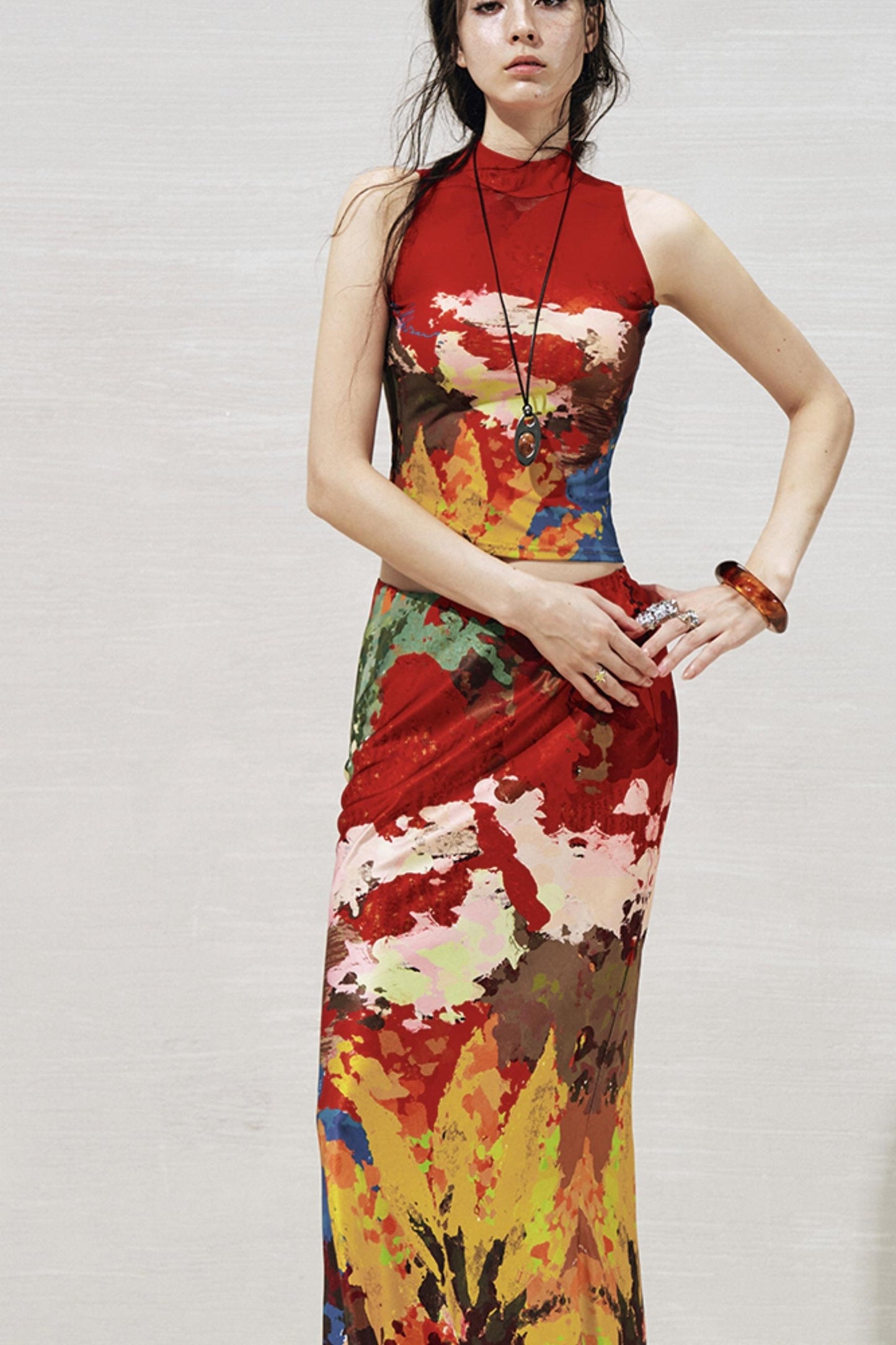 Artistic Contrast Vest Skirt Set