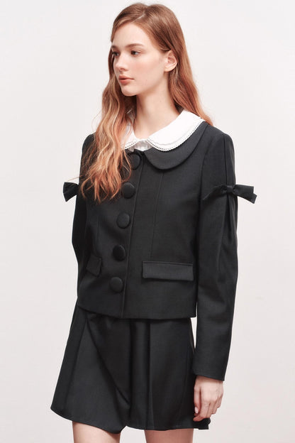 Bow Wool Long Sleeve Trench Coat