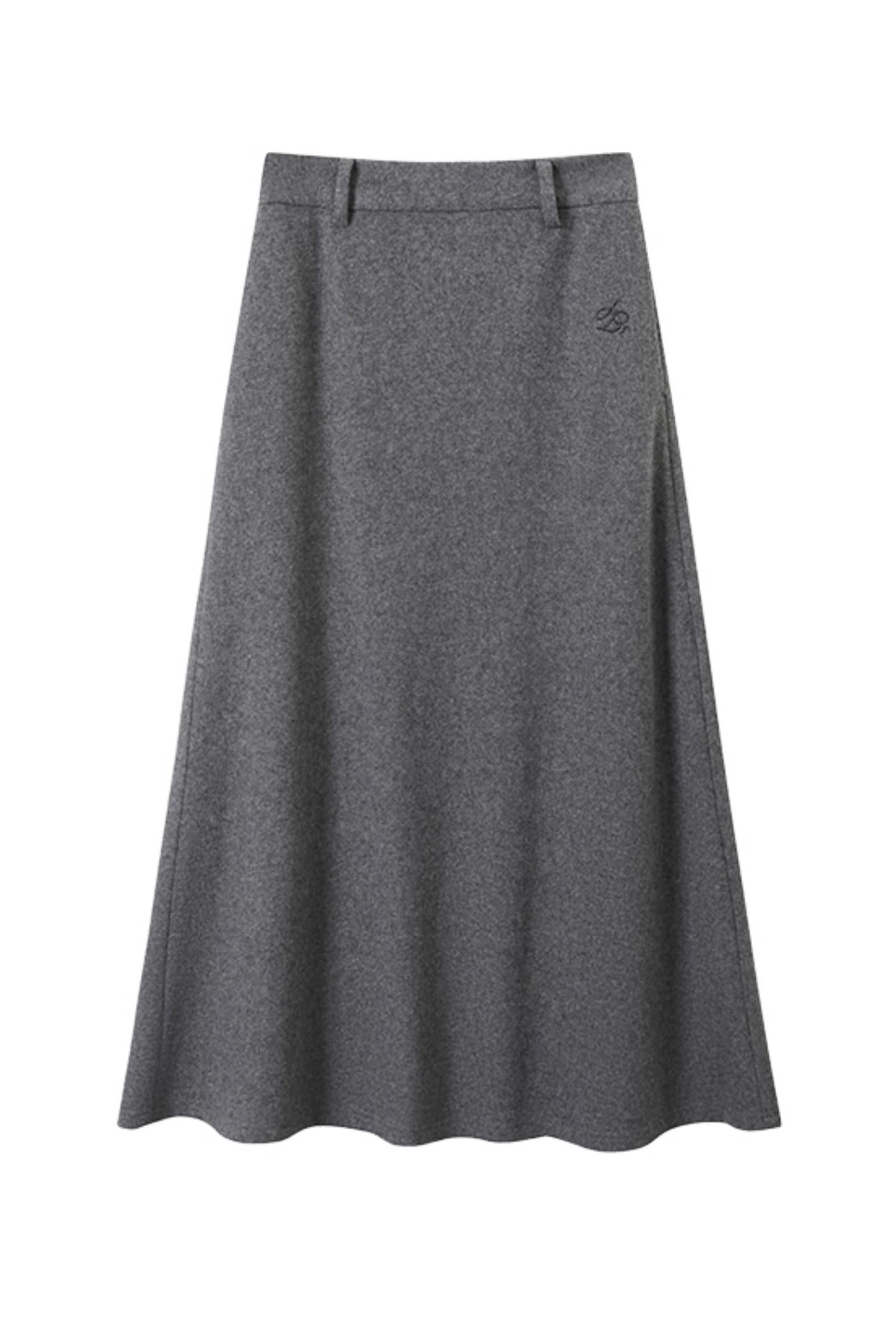 Versatile Woolen Gray Umbrella Skirt