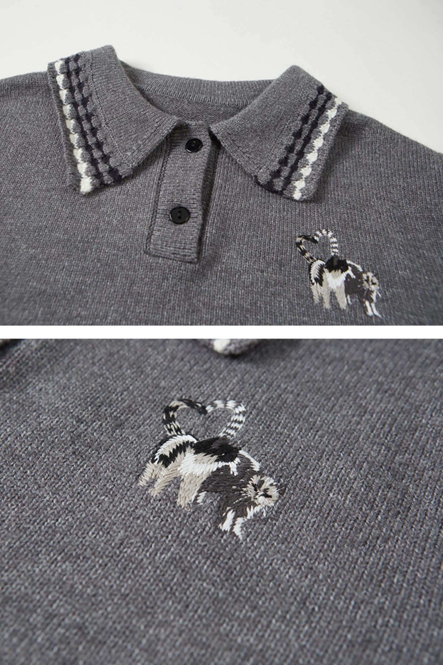 Kitten Embroidered Polo Neck Sweater